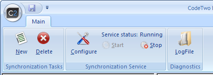 LogFile button in the ribbon of the main screen of CodeTwo Exchange Sync Admin.