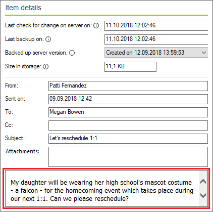 Backup restore email preview