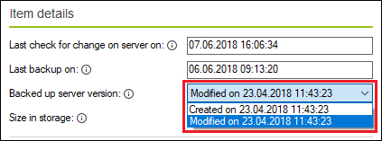 Backup restore backed-up server version selection