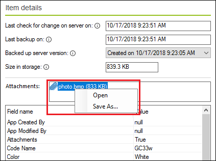 Backup restore list attachment preview