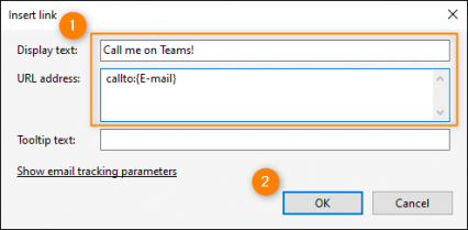 Creating a link that will use the sender’s email address to make a Microsoft Teams call.
