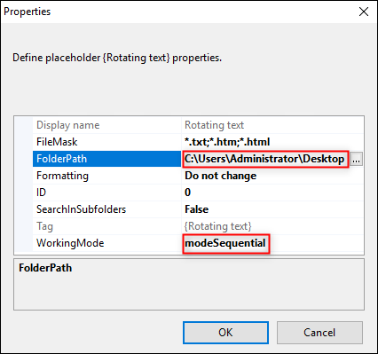 How to configure the {Rotating text} placeholder.