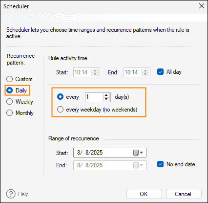 Daily recurrence pattern.