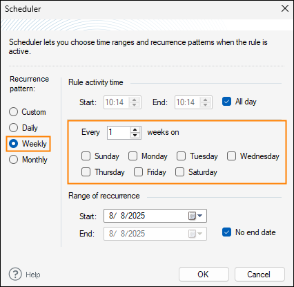 Weekly recurrence pattern.