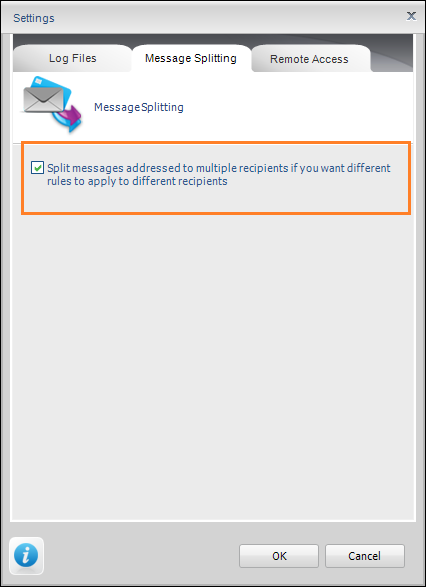 Settings - the Message Splitting tab.