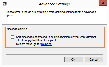 Advanced settings - splitting messages.