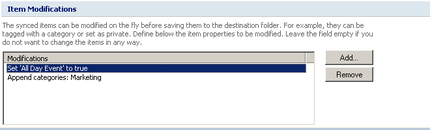 Sample list of configured modifiers for the synchronized items.