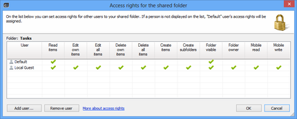Setting access rights to a shared folder.