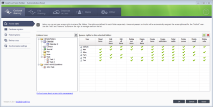 Public and shared personal folders management window.