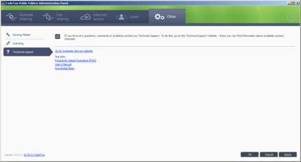 The technical support tab.