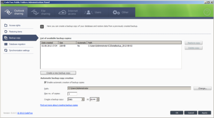 Backup copy window.