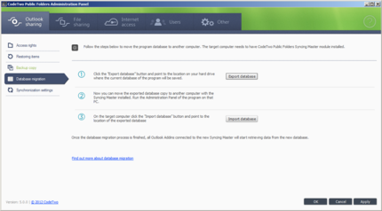 Database migration tab.