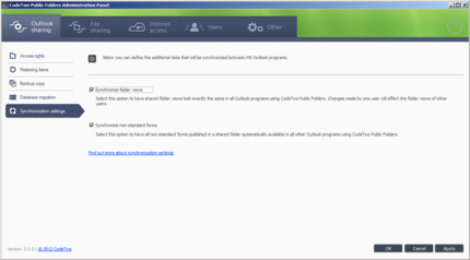 Synchronization settings window.
