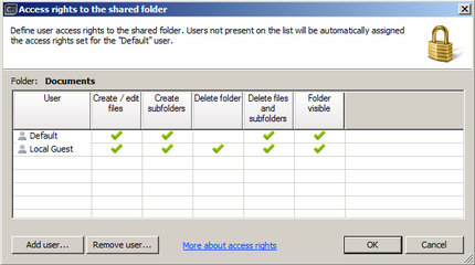 Setting shared folder's access rights.