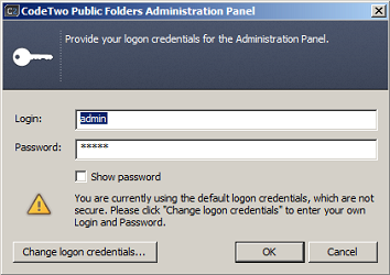The Administration Panel logon window.