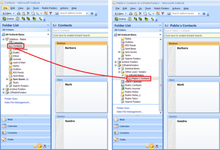 Users can share their personal folders with co-workers.