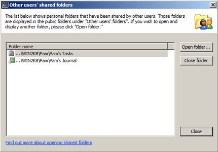 The list of other users shared folders.