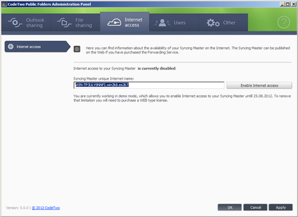 Internet access to the Syncing Master is disabled.