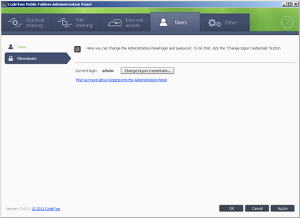Administrator's account management window.