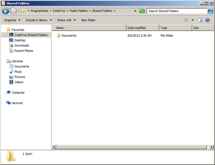 Windows Explorer containing CodeTwo Shared Folders.