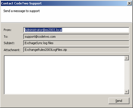 Message dialog box to the technical support.