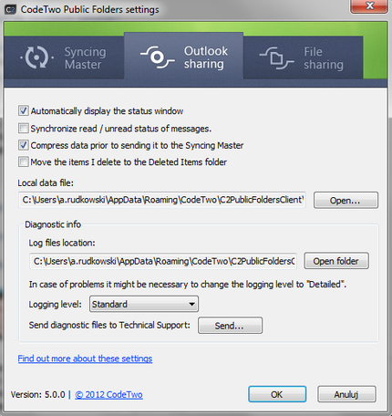 The Outlook sharing tab.