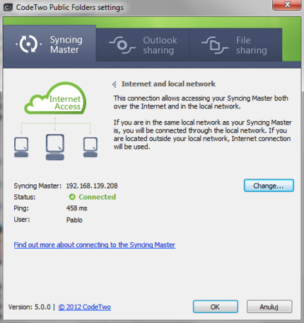 The CodeTwo Public folders Syncing Master tab.