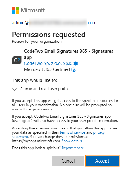 Granting the requested permissions on behalf of all the users in your organization.