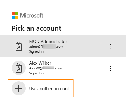 Choosing to use a different Microsoft account.