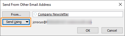 Selecting a user who will send an email from a shared mailbox account.