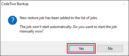 Restore job start notification.