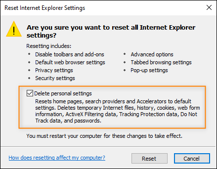 Deleting all personal settings.