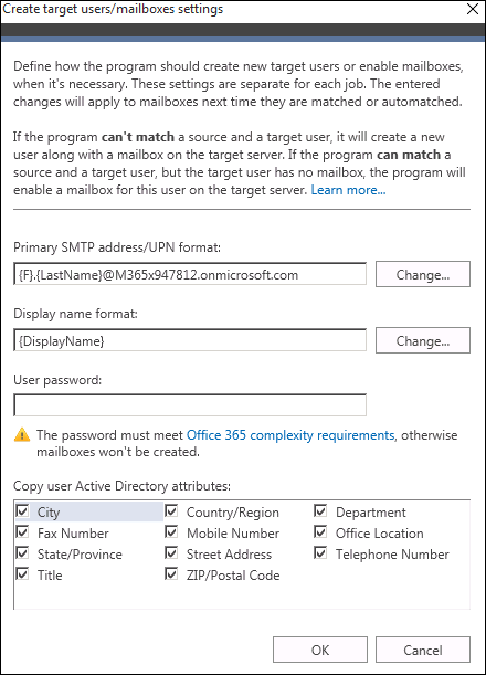 MigratorO365-Create target users