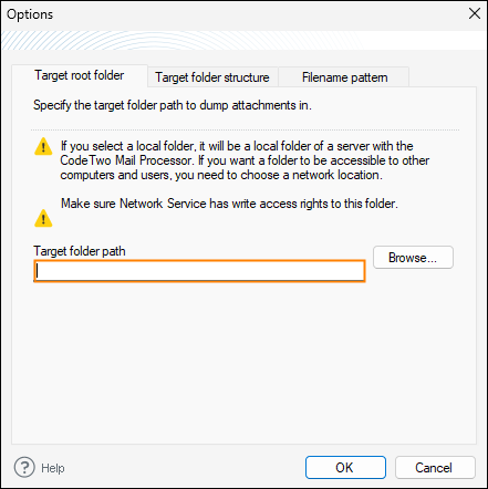 Providing a target root folder for dumped attachments.