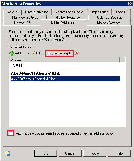 Setting a primary SMTP address.