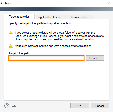 Providing a target root folder for dumped attachments.