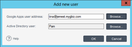 Choosing new Google Apps user window with some users already added.