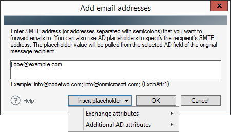 Specifying SMTP Email Address and placeholders.