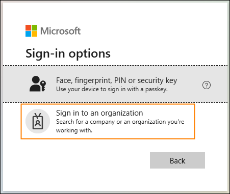 Choosing to sign in to a selected organization.