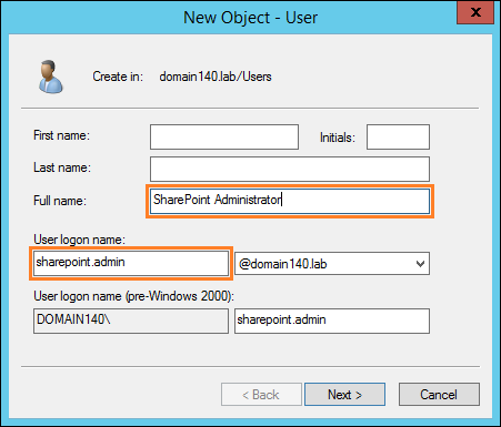 Filling in the necessary user data.