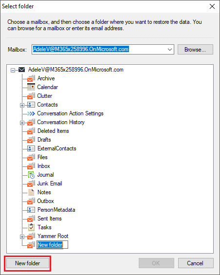 Backup Exchange restore new folder