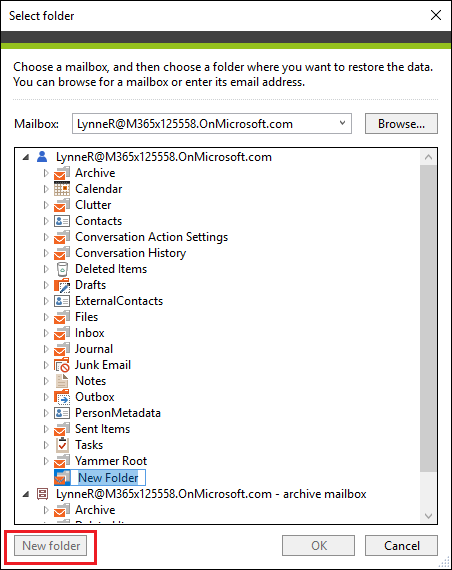 Backup Exchange restore new folder 2.3