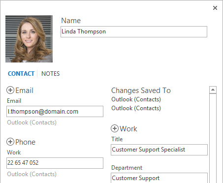 An Office 365 user photo displayed in Microsoft Outlook 2016