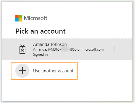 Choosing to use a different Microsoft account.
