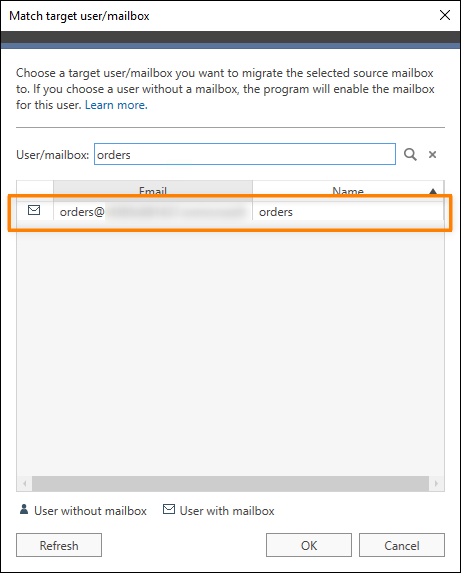 Selecting target shared mailbox.