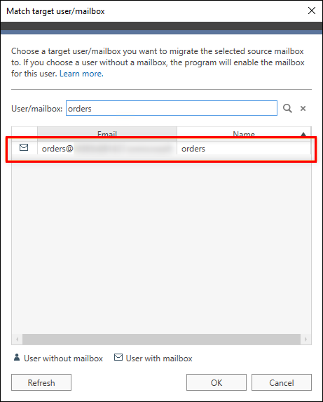 Selecting target shared mailbox.