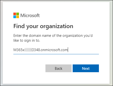 Entering the domain of the organization you’re invited to (not yours).