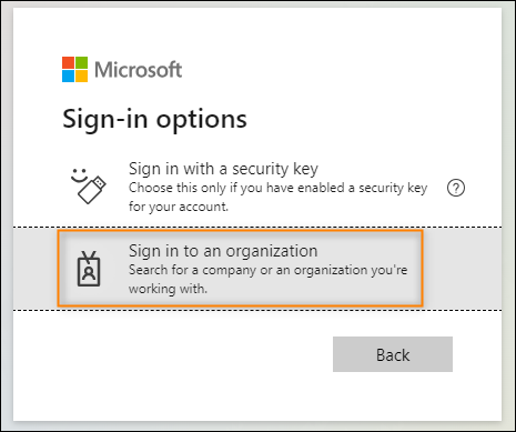 Choosing to sign in to a selected organization.