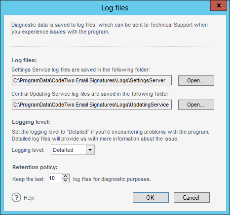 The Log Files window.