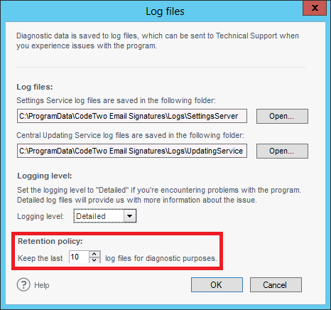 Email Signatures - limit number of log files.